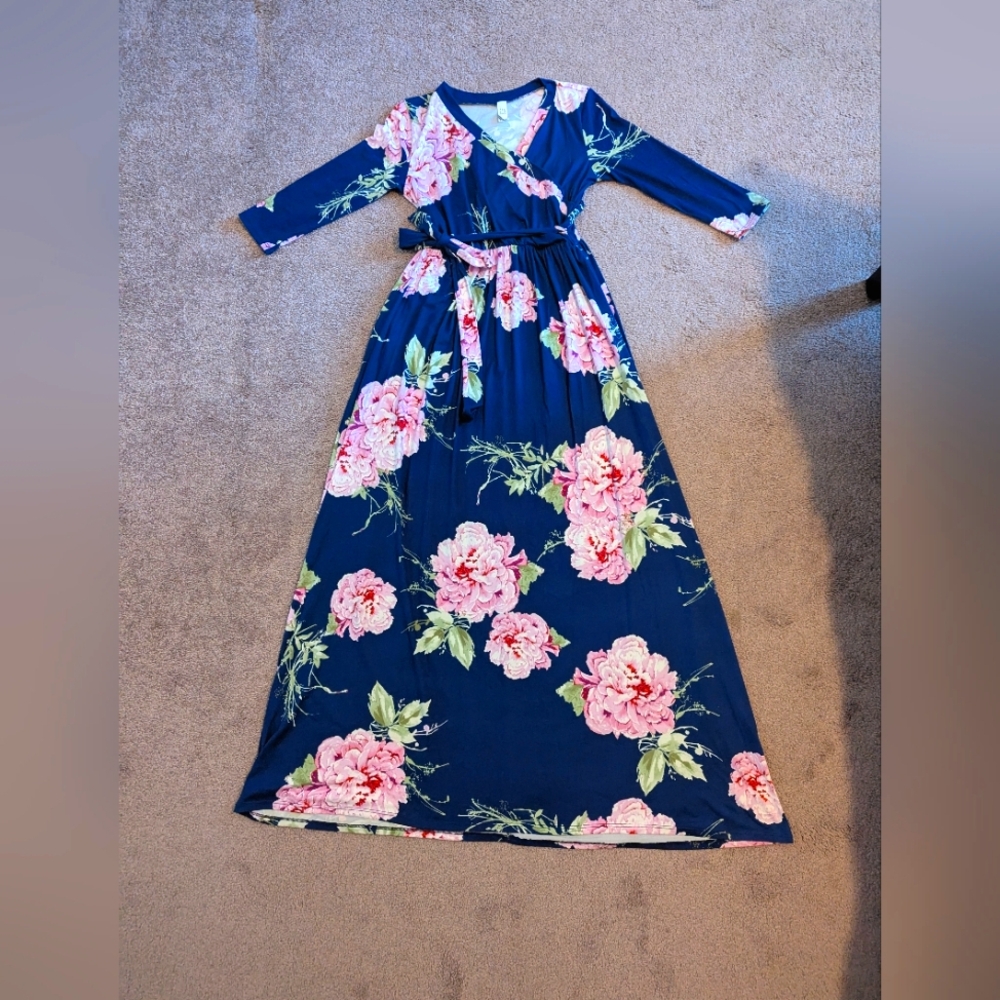 Floral Maxi Maternity Dress with Belt From Pink Blush - S